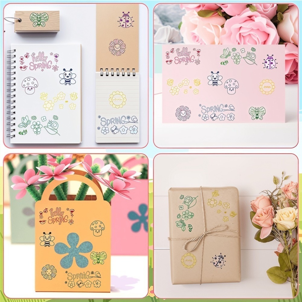 Delicate Cartoon Face Pattern Wooden Rubber Stamp for Crafts